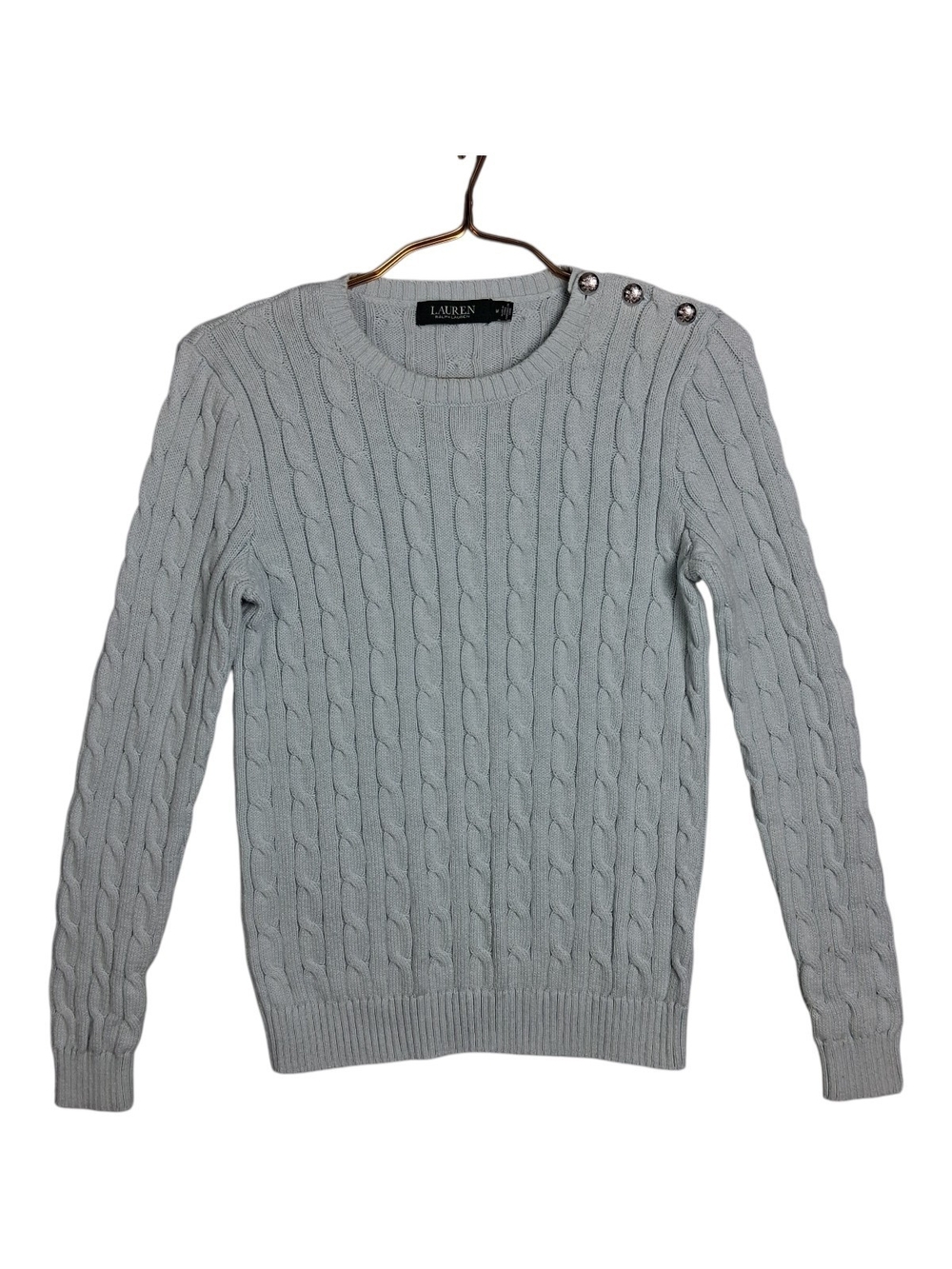 Lauren Ralph Lauren Sweater Womens M Mint Green Cable Knit Button Shoulder